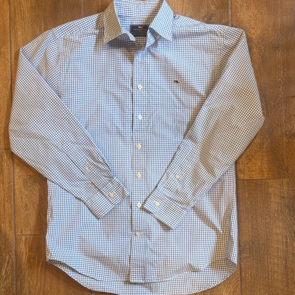 Vineyard Vines Blue and White Gingham Dress Shirt